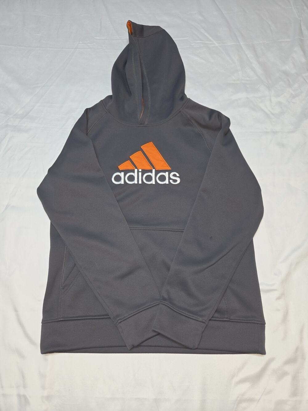 Adidas Boys Xl Grey and Orange Hoodie Sweatshirt Long Sleeve